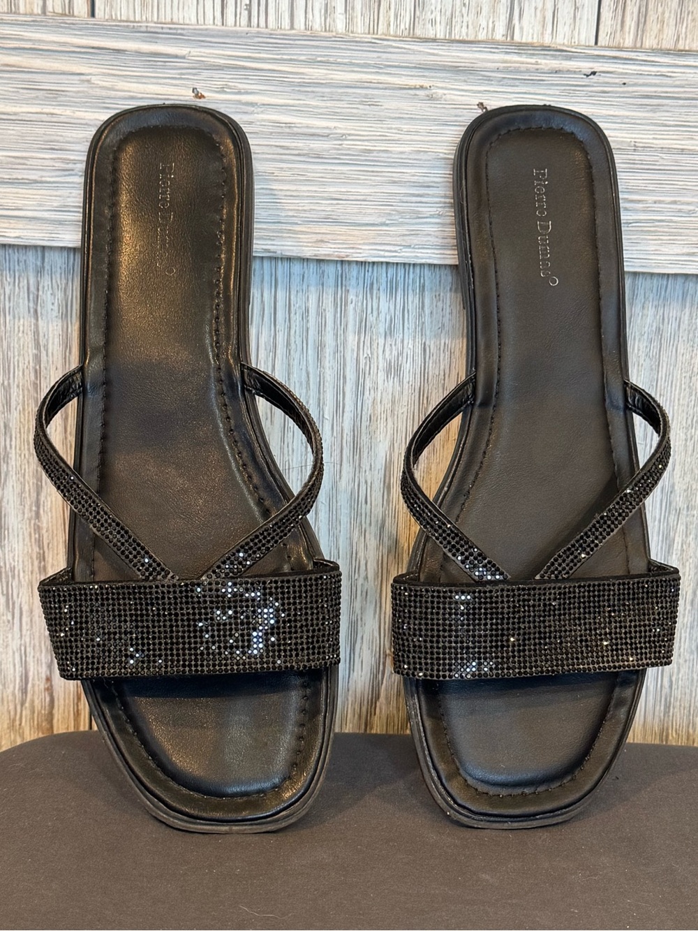 Pierre Dumas Black Rhinestone Slide Sandals Sz 10
